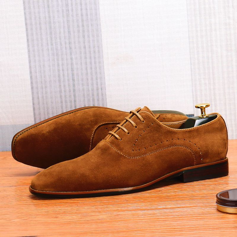 Nubuck Afslappede Herresko Business Britiske Snøresko Med Spidse Tå Til Mænd Ruskind