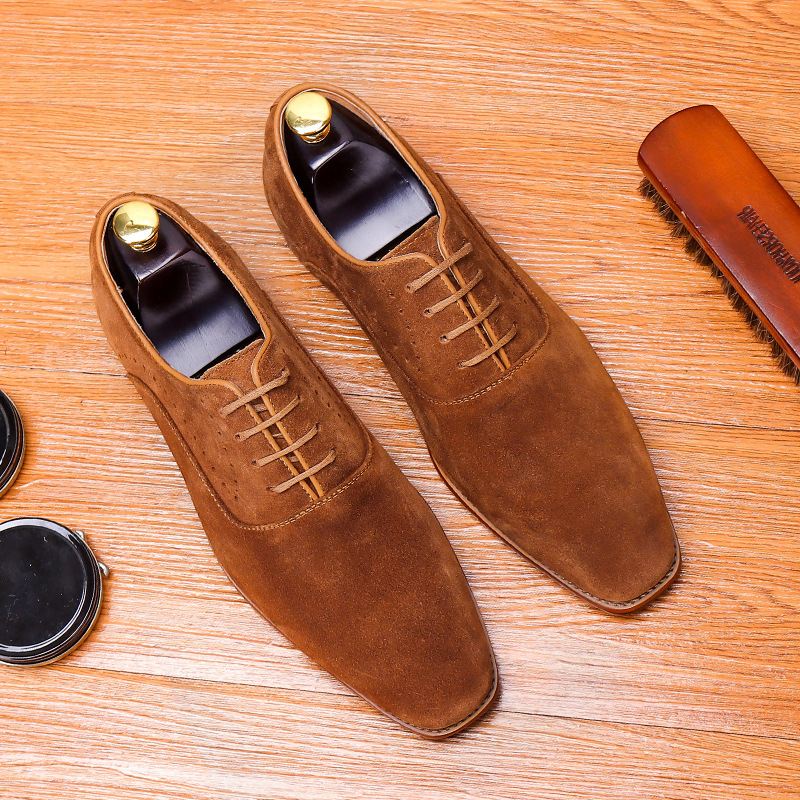 Nubuck Afslappede Herresko Business Britiske Snøresko Med Spidse Tå Til Mænd Ruskind