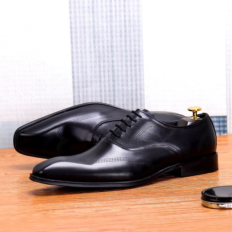 Sommer Læder Business Casual Formelle Sko Herre Trendy Okselæder Firkantet Tå Britisk Mode Arbejde Herresko
