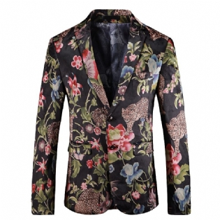 Blomsterprint Plus Størrelse Jakkesæt Mænds Business Casual Blomstret Mænd