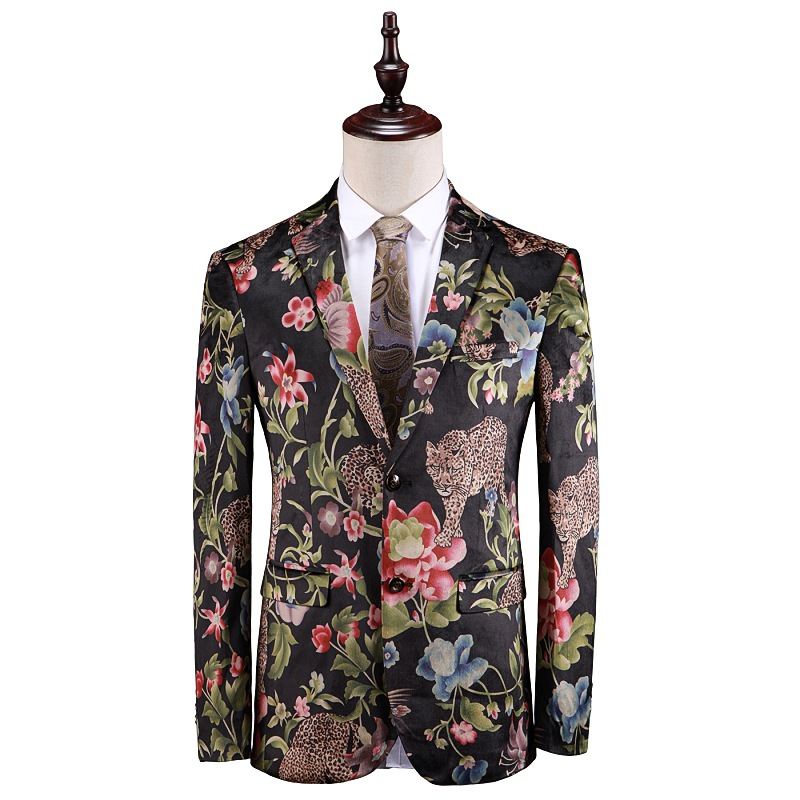 Blomsterprint Plus Størrelse Jakkesæt Mænds Business Casual Blomstret Mænd