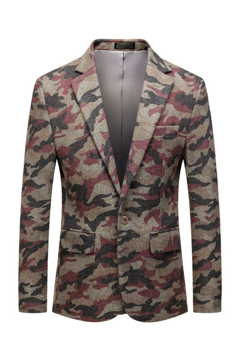 Camouflage Materiale Mode Afslappet Lille Jakkesæt Med Én Knap Nizi Print Til Mænd