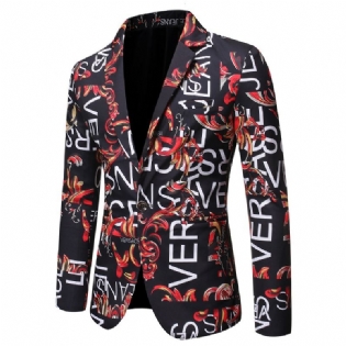 Efterår Mænds Letter Print Slim Suit Kjole Stage Performance Flower