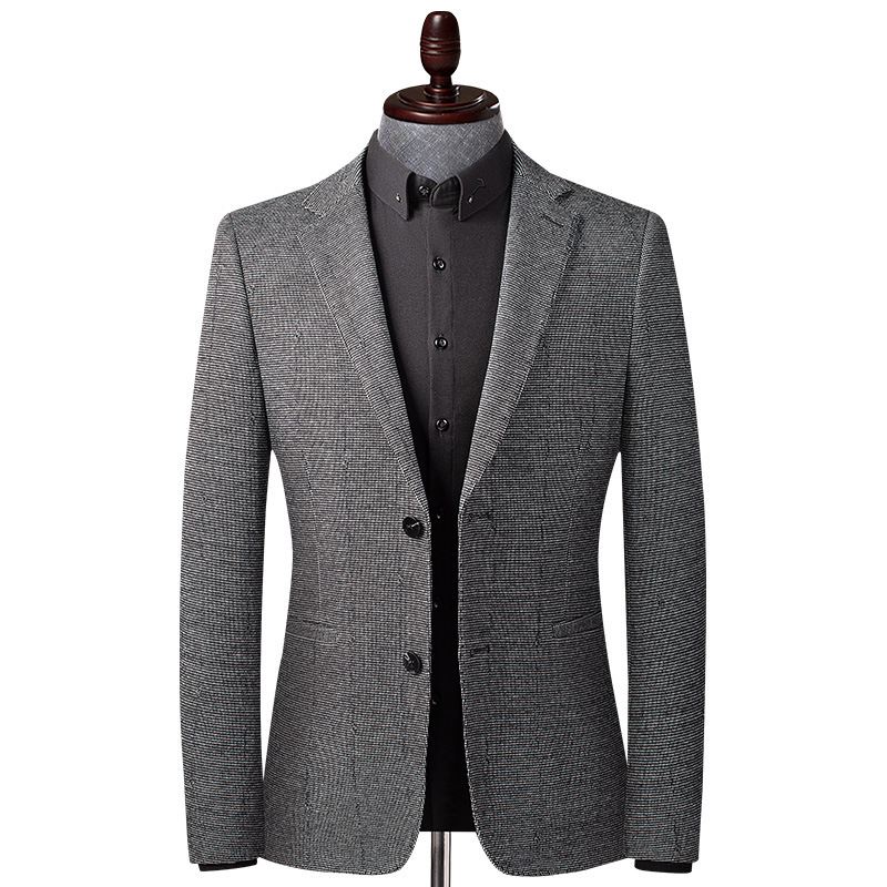 Efterår Og Vinter Elastisk Houndstooth Jakkesæt Mænd Midaldrende Slim Fit Strygefri Lille Uld Casual