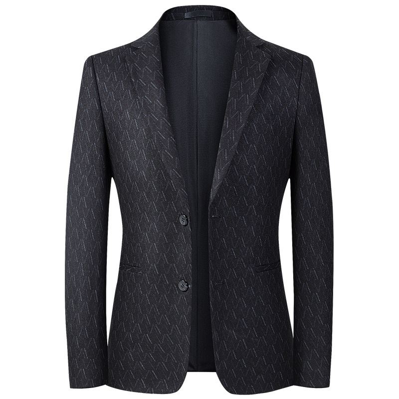 Efterår Og Vinter Strikket Jacquard Stretch Jakkesæt Til Mænd Unge Midaldrende Lille Western Fit Trend Casual
