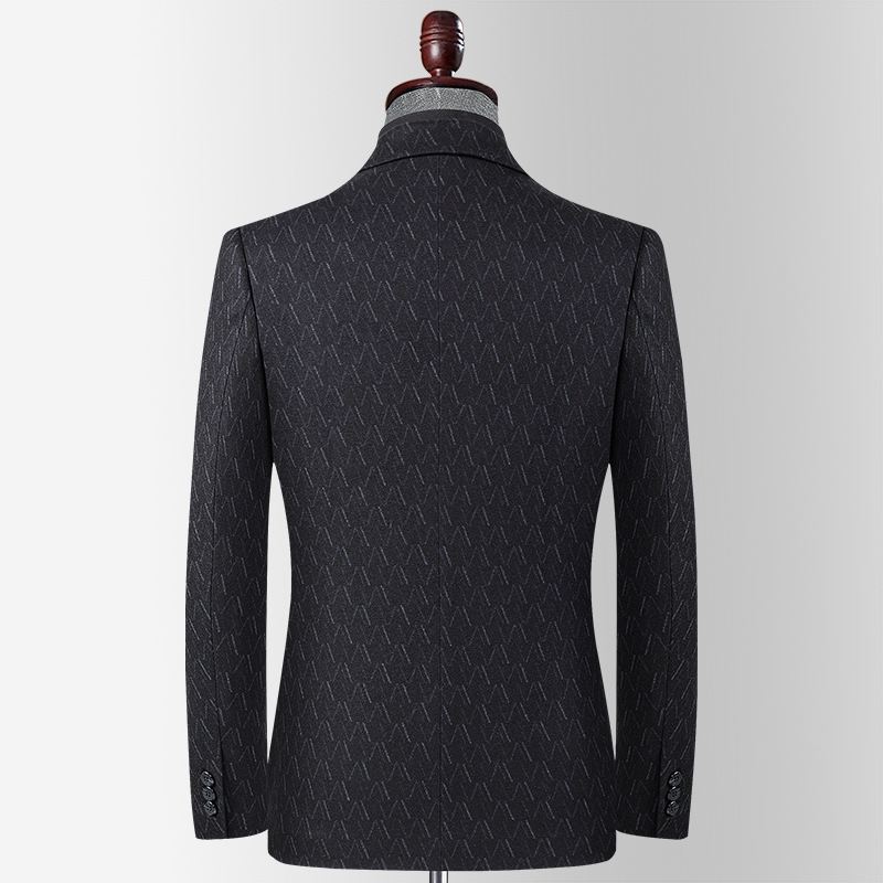 Efterår Og Vinter Strikket Jacquard Stretch Jakkesæt Til Mænd Unge Midaldrende Lille Western Fit Trend Casual