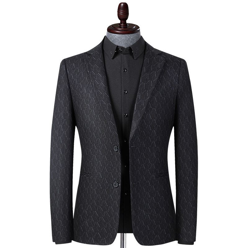 Efterår Og Vinter Strikket Jacquard Stretch Jakkesæt Til Mænd Unge Midaldrende Lille Western Fit Trend Casual