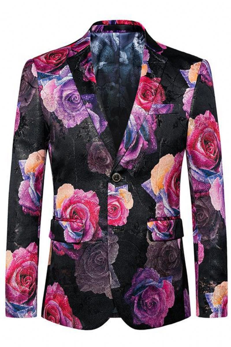 Mænds Afslappede Jakkesæt Kjole Smuk Koket Big Rose Print Jakke Mænd