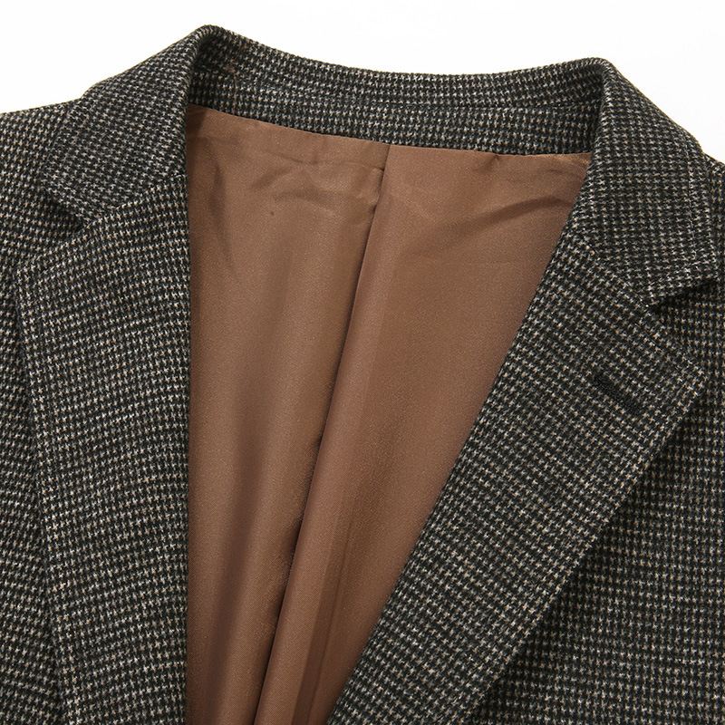 Mænds Business Afslappet Børstet Jakkesæt Efterår Og Vinter Lille Plaid Strik Gentleman Blazer