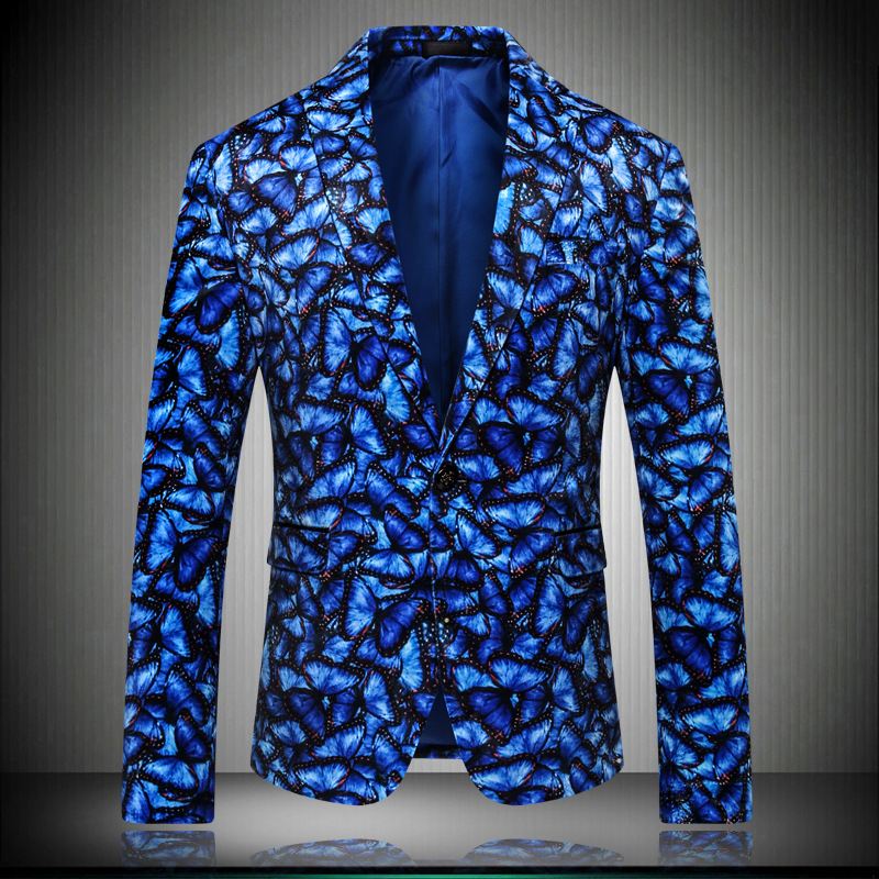 Mænds Casual Fashion Slim Fit Bryllupsblomsterdragt Sommerfugleprintdragt