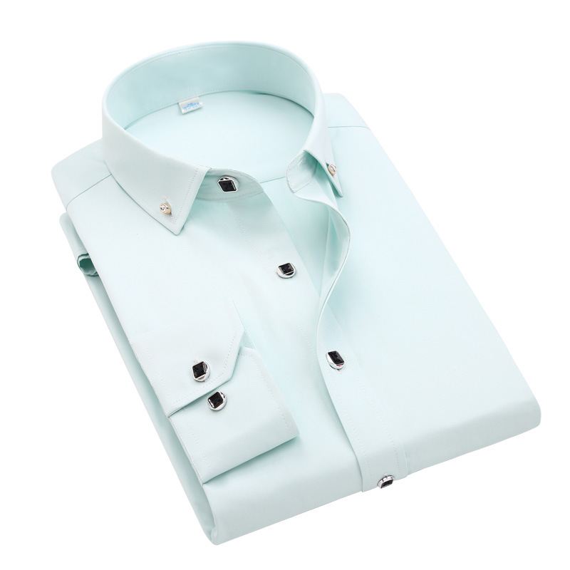 2023 Slim Fit Langærmede Herreskjorter Til Unge Og Midaldrende Business Casual Ensfarvet Med Diamantknap