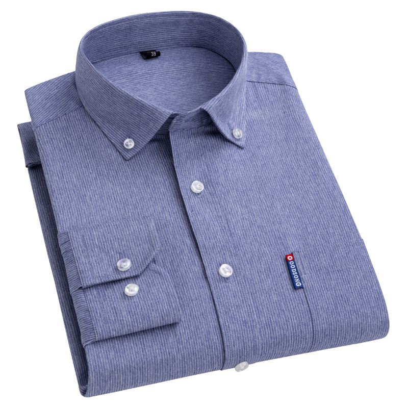 Efterår Langærmede Business Casual Skjorter Til Mænd Ensfarvet Basic