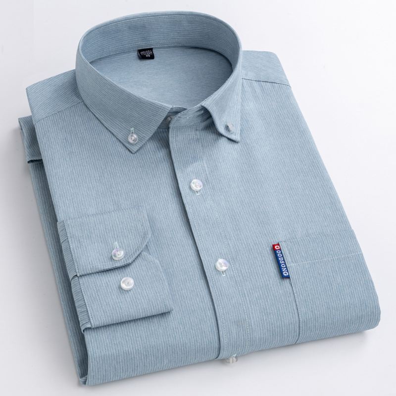 Efterår Langærmede Business Casual Skjorter Til Mænd Ensfarvet Basic