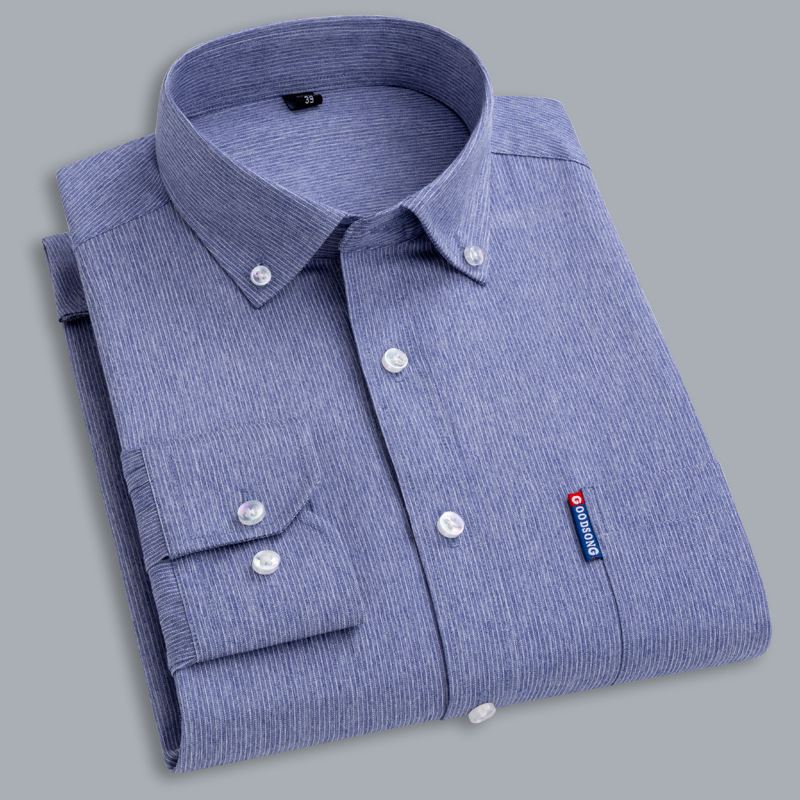 Efterår Langærmede Business Casual Skjorter Til Mænd Ensfarvet Basic