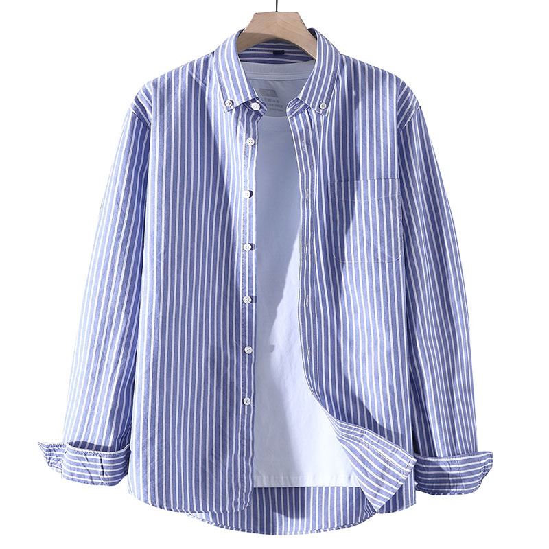 Efterår Langærmet Business Casual Skjortejakke Til Mænd Enkel Stribet Skjorte