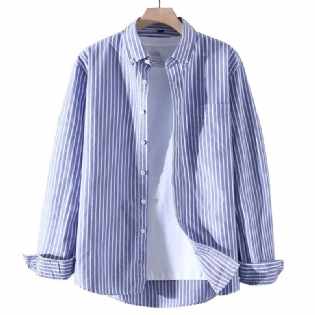 Efterår Langærmet Business Casual Skjortejakke Til Mænd Enkel Stribet Skjorte