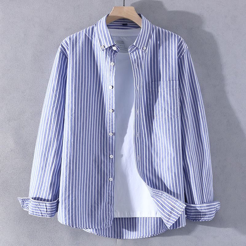 Efterår Langærmet Business Casual Skjortejakke Til Mænd Enkel Stribet Skjorte