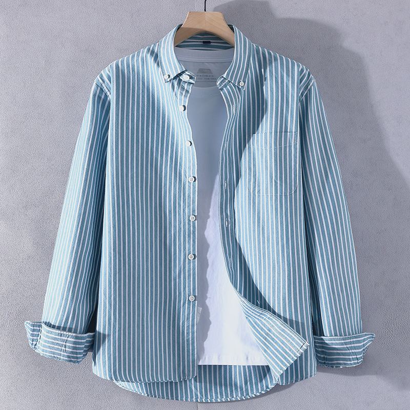 Efterår Langærmet Business Casual Skjortejakke Til Mænd Enkel Stribet Skjorte