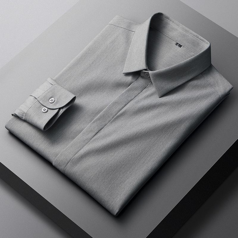 Enkel Business Casual Skjorte Herre 2022 Forår Og Efterår Tynd Ensfarvet Strygefri Langærmet Slim Til Mænd