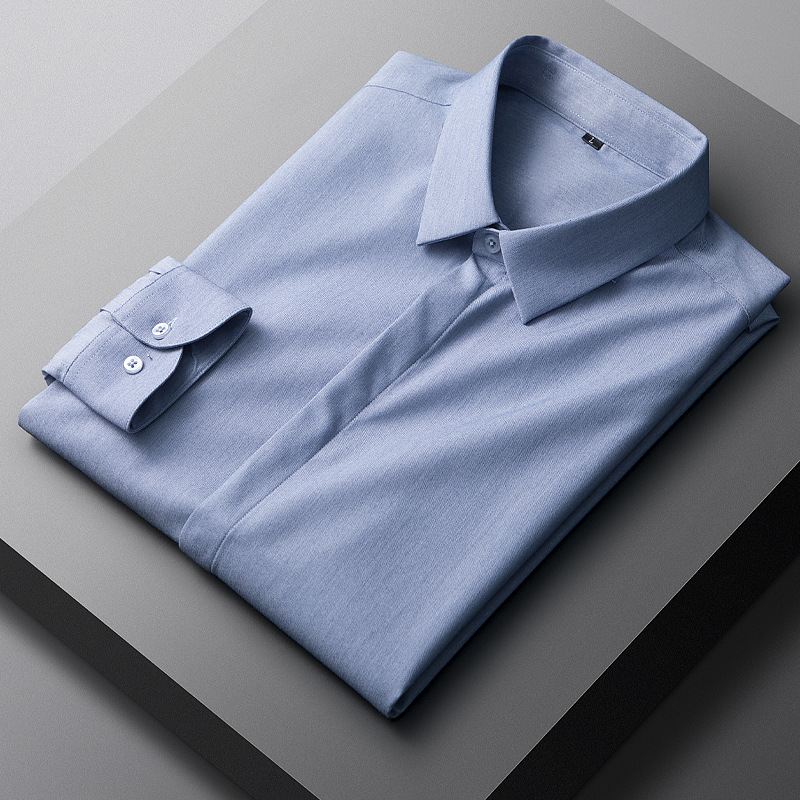 Enkel Business Casual Skjorte Herre 2022 Forår Og Efterår Tynd Ensfarvet Strygefri Langærmet Slim Til Mænd