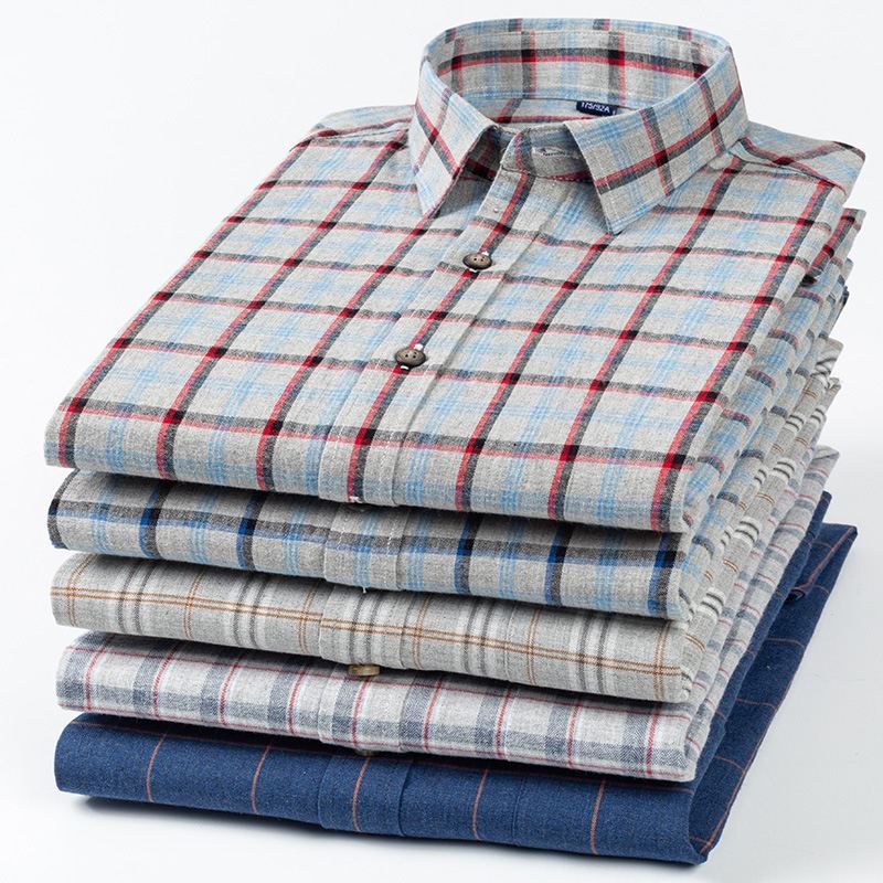 Mænds Bomuldsfarvede Skjorter Med Lange Ærmer Daily Rest Plaid-skjorter Midt- Og Ungt Business Workwear Bundskjorter