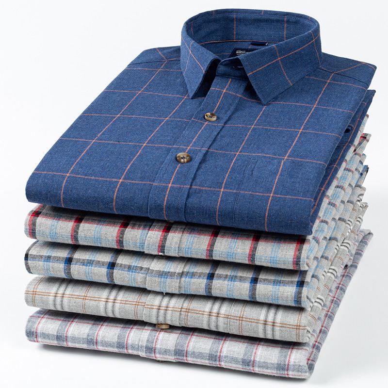 Mænds Bomuldsfarvede Skjorter Med Lange Ærmer Daily Rest Plaid-skjorter Midt- Og Ungt Business Workwear Bundskjorter