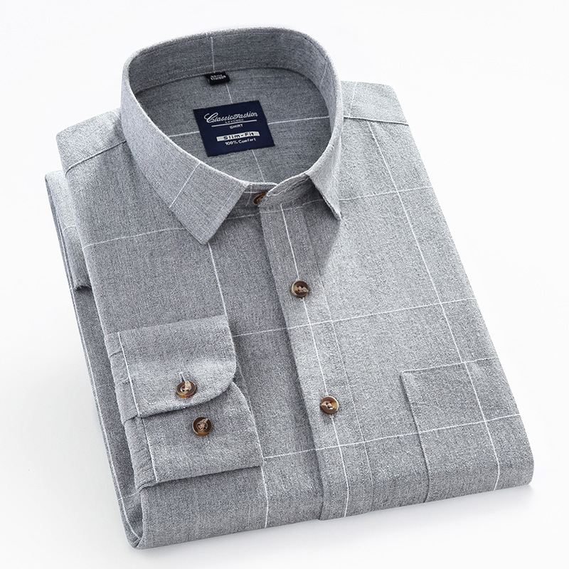 Mænds Bomuldsfarvede Skjorter Med Lange Ærmer Daily Rest Plaid-skjorter Midt- Og Ungt Business Workwear Bundskjorter