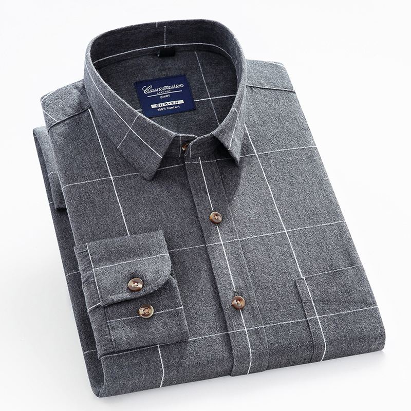Mænds Bomuldsfarvede Skjorter Med Lange Ærmer Daily Rest Plaid-skjorter Midt- Og Ungt Business Workwear Bundskjorter
