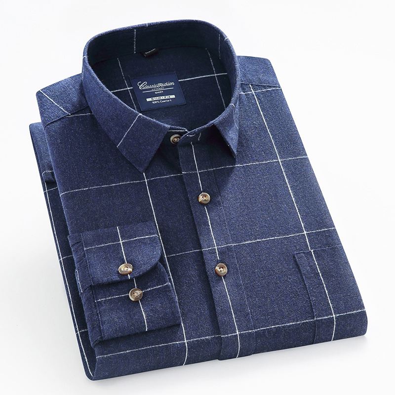 Mænds Bomuldsfarvede Skjorter Med Lange Ærmer Daily Rest Plaid-skjorter Midt- Og Ungt Business Workwear Bundskjorter