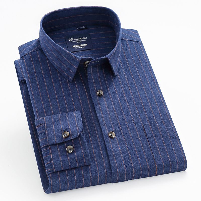 Mænds Bomuldsfarvede Skjorter Med Lange Ærmer Daily Rest Plaid-skjorter Midt- Og Ungt Business Workwear Bundskjorter