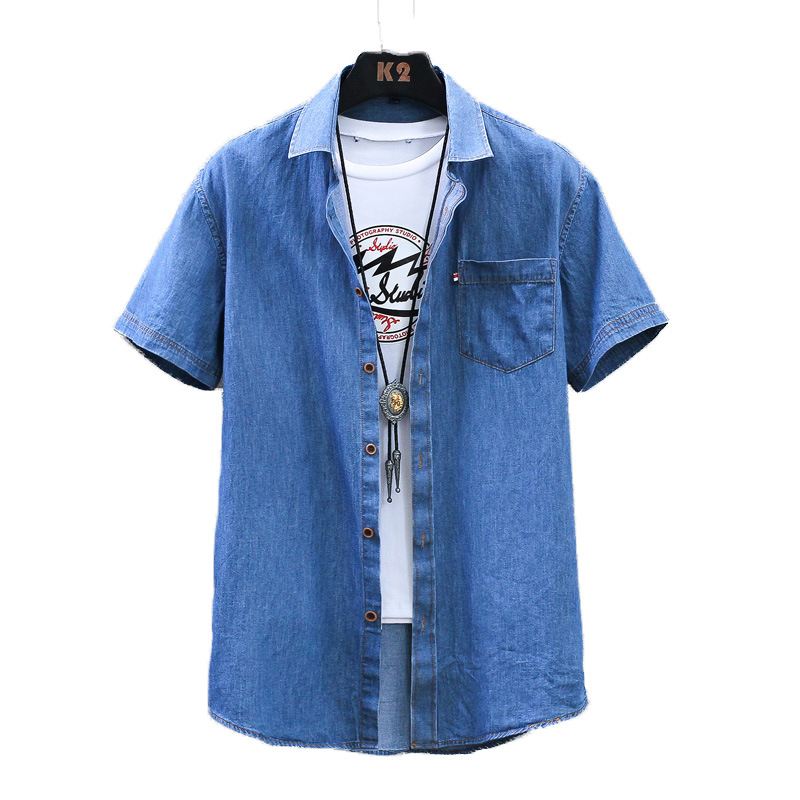 Skjorte Herre 2022 Sommer Bomuld Kortærmet T-shirt Denim Afslappet Ungdomsskjorte