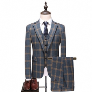 Jakkesæt Til Mænd Bryllup Mænds Slanke Tredelt Plaid Blanding Mode Britisk Groomsmen