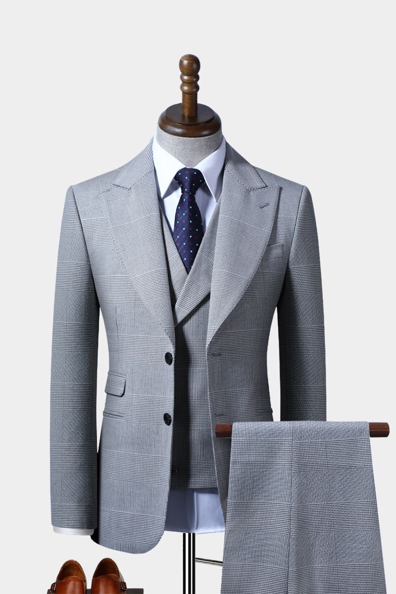 Sæt Jakkesæt Herre Plaid Selvdyrkning Business Casual Formelt Ungdomsmode Arbejdsdragt Tredelt