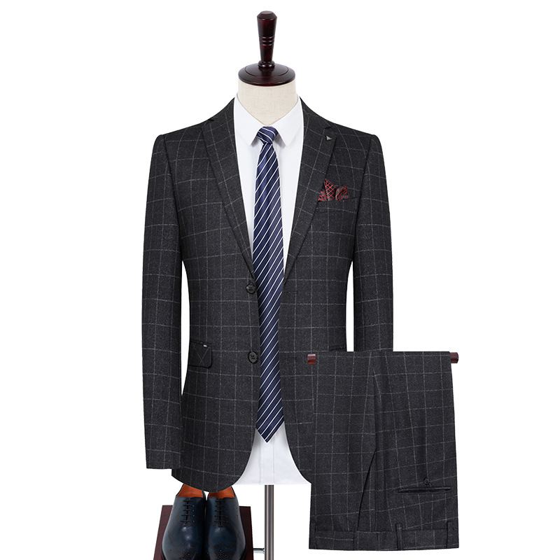 Uld Jakkesæt Mænds Business Casual Slankt Plaid I To Dele Professionel Brudekjole