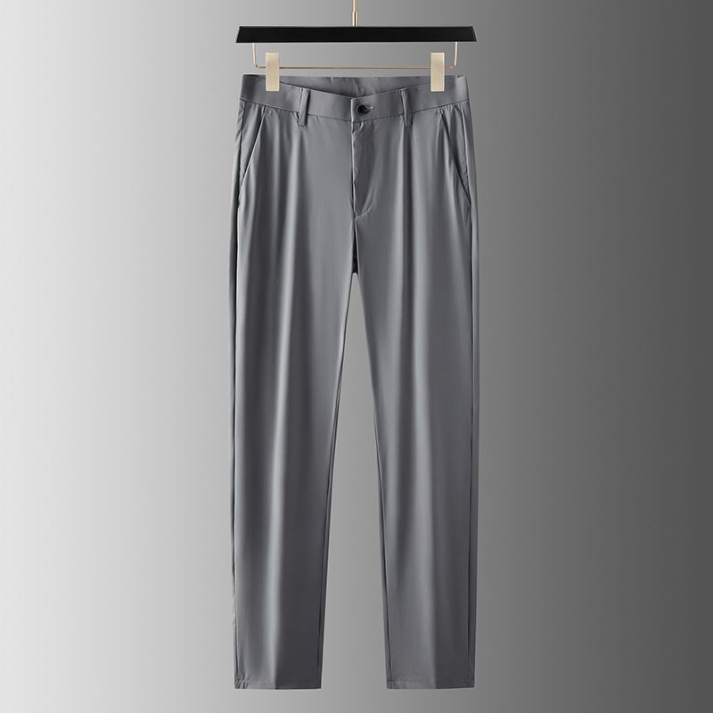 Sommer Tynde Is Silke Bukser Herre Strygefri Straight Casual Elastiske Lange Lette Business Jakkesæt