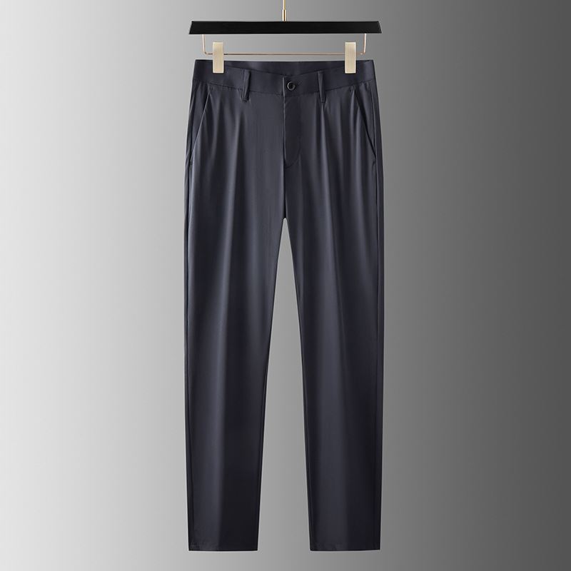 Sommer Tynde Is Silke Bukser Herre Strygefri Straight Casual Elastiske Lange Lette Business Jakkesæt